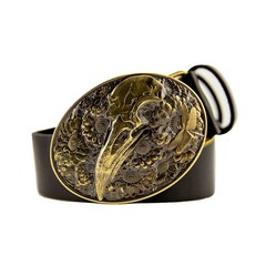 Raven skull brass belt buckle, mythology bird, Gothic Floral Crow skull Design