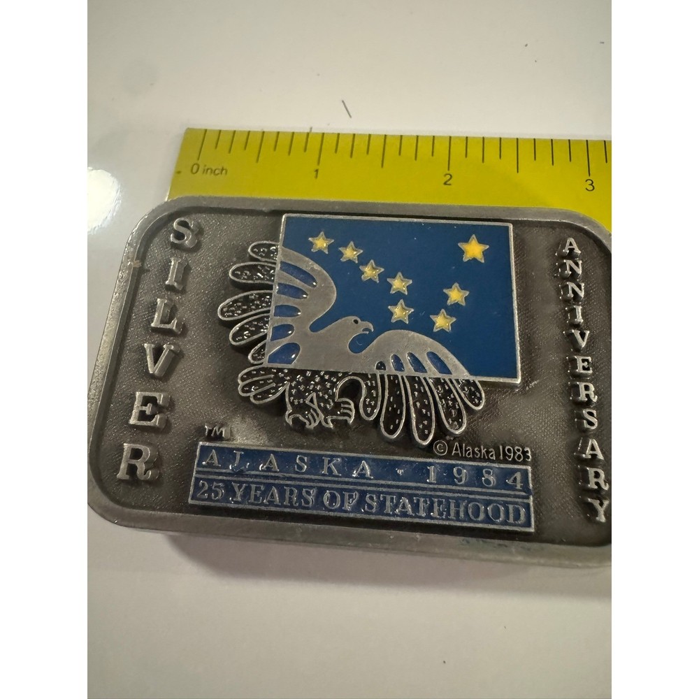 Vintage Alaska 1984 25 Years Statehood Anniversary Belt Buckle Eagle