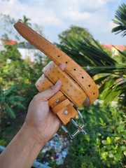 3.8CM Tan Brown 100% Genuine Ostrich Leather Skin Men Belt Buckle- Handmade