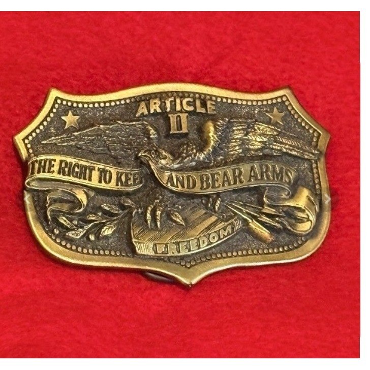 Vintage 1982 Bergamot Brass Works Eagle Article II 2nd Amendment BeltBuckle H459