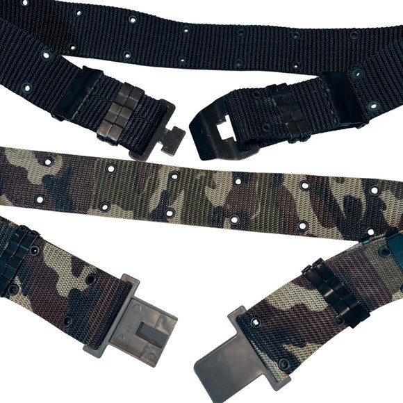 Men&rsquo;s Military Style Webbed Belt with Quick Release Buckle Camo Black