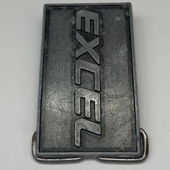 Excel Belt Buckle Metal Pewter tone Raised Lettering Made in USA Vintage