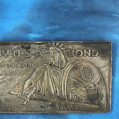 vintage 80s BUY USA BONDS BELT BUCKLE weapon wwii state of liberty