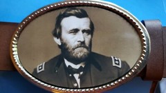 Gen. ULYSSES S. GRANT CIVIL WAR Epoxy Photo Buckle & Brown Bonded Leather Belt