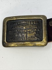 vintage 1970s belt buckle LEVIS WESTERN cowboy denim BRASS With Leather Belt