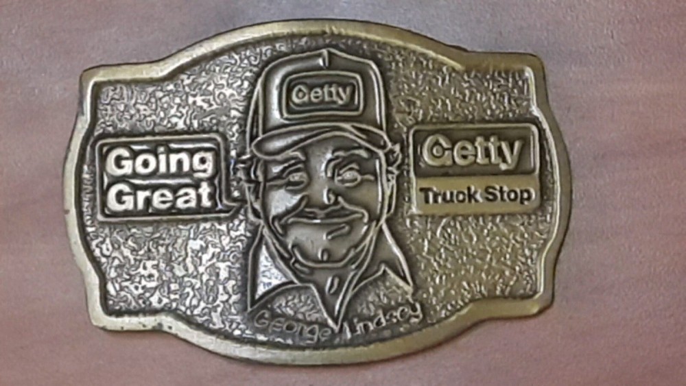 Going Great Getty Truck Stop George Lindsey Belt Buckle, NEW! Collectible