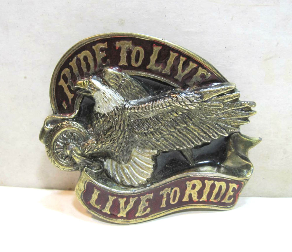 Vintage Belt Buckle Harley Davidson Eagle Ride To Live, Live To Ride 1982 USA