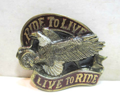 Vintage Belt Buckle Harley Davidson Eagle Ride To Live, Live To Ride 1982 USA