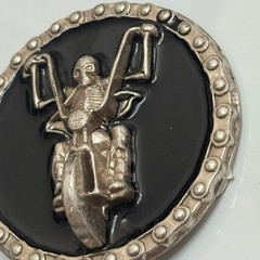 Skeleton Rider Motorcycle Belt Buckle Silver Tone Black Metal Round