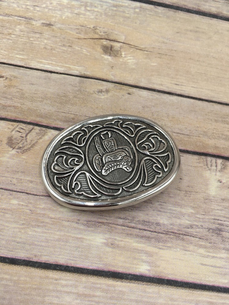 Vintage Avon Horse Saddle Silvertone Metal Belt Buckle 2 1/4&Prime; X 3&Prime;