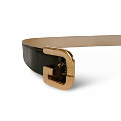 Gucci Gg Logo Buckle Leather Belt Brown Gold Hardware Made In Italy