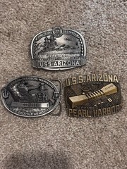 Pearl Harbor memorial belt buckles lot x3 vintage vtg USS Arizona WW2 collectors