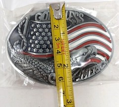 God Bless America Belt Buckle Eagle Flag Patriotic Design Metal Oval #M-14