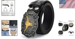 Western Cowboy-Belts for Men Big-Buckle Longhorn-Bull Pu-Leather Rodeo Cowgirl-B