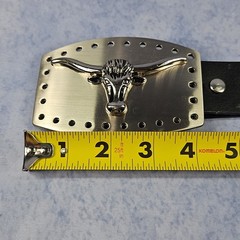 Vintage LONGHORN STEER BULL belt buckle CHROME metal OVERSIZED longhorn WESTERN