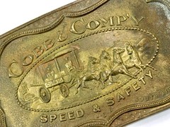 Vintage Cobb & Co Speed & Safety Brass Western Belt Buckle