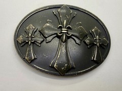 Fleur-de-lis Triple Maltese Style Three Cross Gothic Punk Biker Vibe Belt Buckle