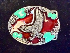 Flying Hunting Eagle Turquoise & Red Color Southwestern Style Belt Buckle