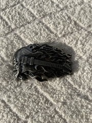 Flaming Electric Guitar Skull Cutout Musician Rock Band Gothic Belt Buckle