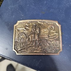 Vintage Western Belt Buckle-Pioneers, Wagon Train, Cowboy and his Horse!