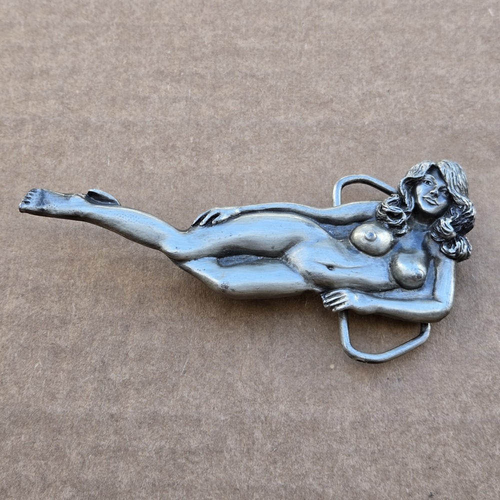 Belt Buckle Female Nude Metal Capt Hawks Sky Patrol & Novelty USA 1979 Vintage