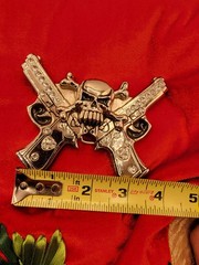 Rock Rebel Unisex Skull Crossbones Gun Pistol Rhinestone Goth Silver Belt Buckle