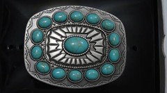 Nocona BLAZIN ROXX SILVER PLATED TURQUOISE STONE Belt BUCKLE 37903