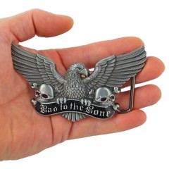 Eagle Skull Belt Buckle Biker Freedom Bad to the Bone Silver Fits 1.5&Prime; Belt
