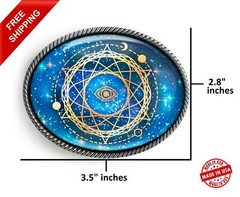 Sacred Geometry Belt Buckle – Esoteric Celestial Evil Eye Handmade Buckle – 796