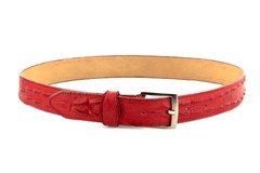 El Presidente Mens Red Cowboy Belt Crocodile Tail Print Leather 34,