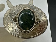 ESTATE SILVER TONE BELT BUCKLE GREEN AGATE SOUTHWESTERN STYLE MEN WOMEN UNISEX
