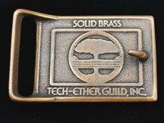 Tech Ether Guild Stamped Leather Solid Brass Rare Vintage Belt Buckle