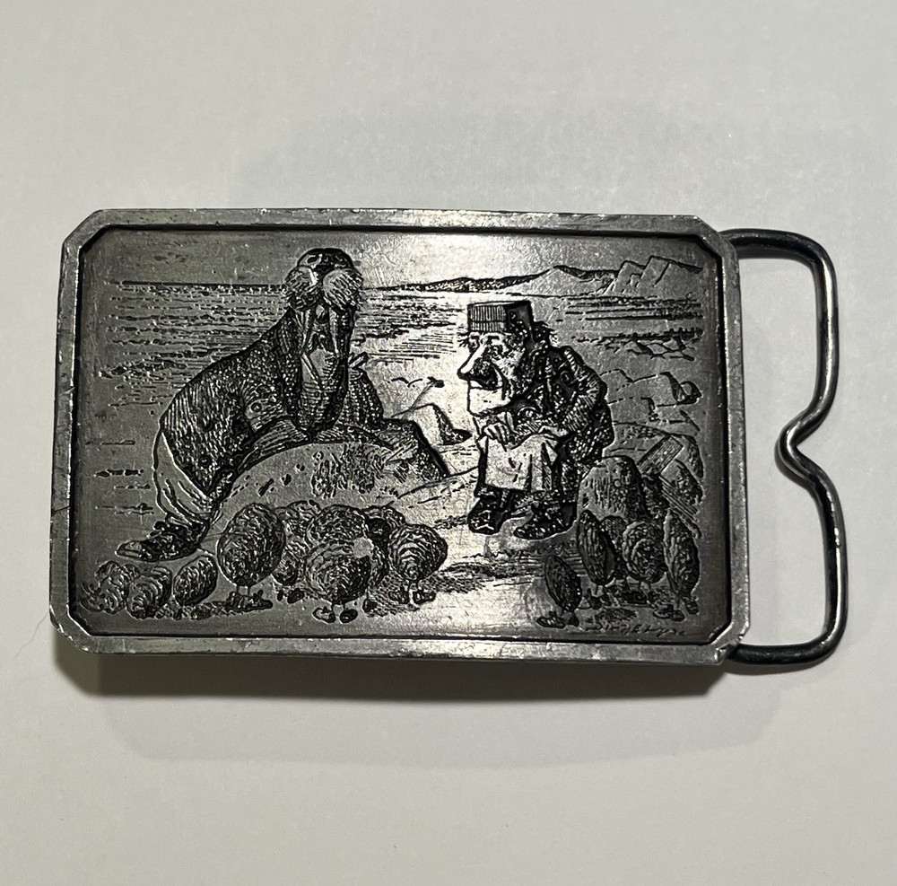 Bergamot Brass Works E-72 1974 Lewis Carroll Walrus & The Carpenter Belt Buckle
