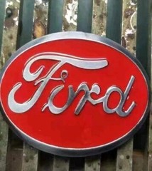 Ford Belt Buckle , Red Enamel Fill Pewter Finish
