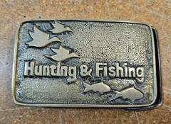 Hunting & Fishing Belt Buckle Brass Ducks Fish