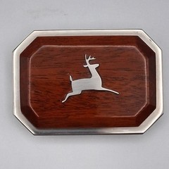 Vintage 3D Leaping Deer Belt Buckle Metal Wood Grain Heavy Duty Rare Collectible