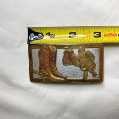 Very Rare Vintage Western Brass Saddle & Buckaroo Boots Cowboy Belt Buckle