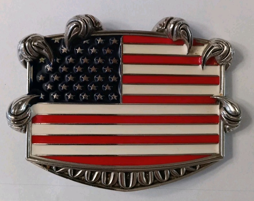 Belt Buckle Patriotic USA Flag With Eagle Claws. Zinc Alloy 1.5&Prime; Belt Swivel