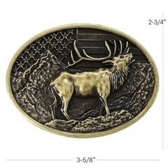 Belt Buckle Metal Elk Deer American Flag Cowboy Hunter Outdoors Fits 1.5&Prime; Belts