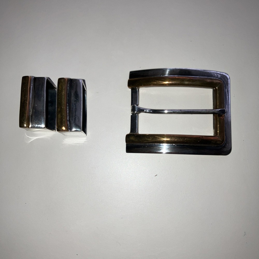 Pat Areias Sterling Silver 2 Tone 3 Piece Belt Buckle Set, 1 in, Bronze/Silver