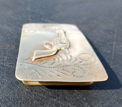 Vintage Western Brass Belt Buckle Embossed Revolver Gun Pistol Solid Bar RARE