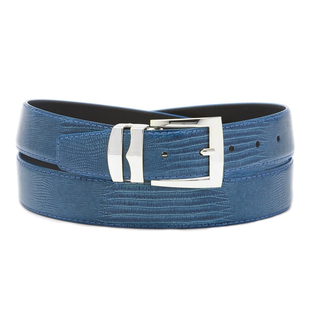 Concitor Men&rsquo;s Bonded Leather Belt NAVY BLUE LIZARD Skin 41-42, Navy Blue