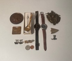 Vintage Grandpa&rsquo;s Junk Draw, Watches, Cufflinks, Arrowhead, Spoons, Interesting,