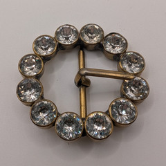 1930&rsquo;s Rhinestone Buckle Round Brass Paste Crystal Czech Style Dress Sash