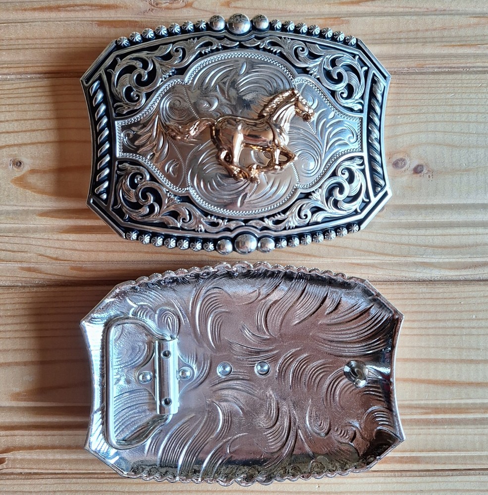 BIG Horse relief balls western silver & gold belt buckle (choice designs)