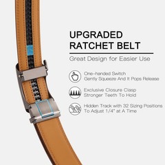 SENDEFN Leather Belt for Men Automatic 44&Prime; to 50&Prime; Waist Adjustable, Black-47