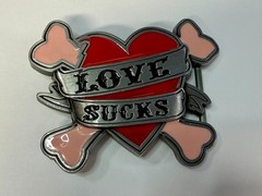 LOVE SUCKS Red Hearts Pink Crossbones Ladies Buckle Rage Belt Buckle