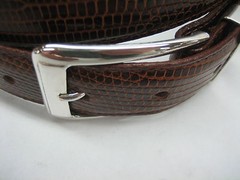 Sterling silver 925 three piece buckle set and Genuine Lizard 30 mm belt U.S.A..
