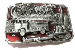 ♈ FIRE DEPARTMENT Belt Buckle red inlets ♈ Fire Dept Great gift.Classic retro
