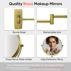 8-Inch Double-Sided Wall Mount Makeup Mirror with 7X Magnification in Brass